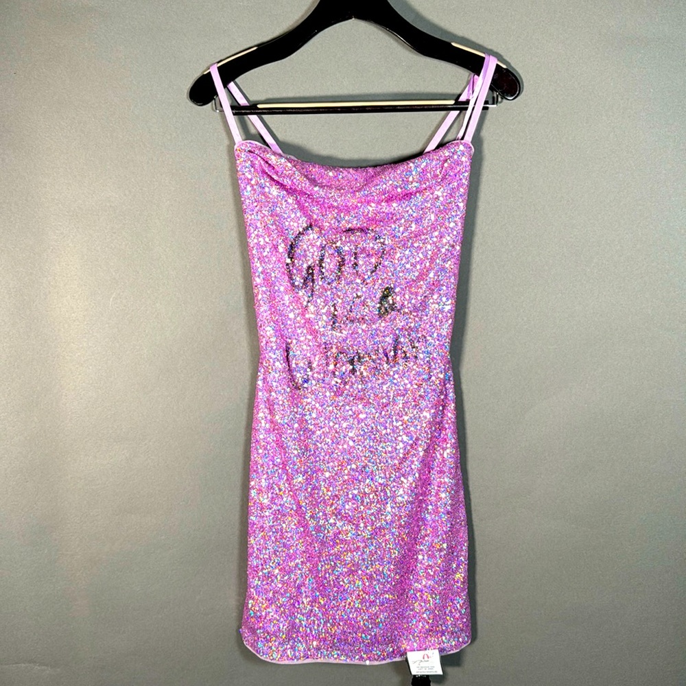 BCBGMaxAzria Pink Iridescent Sequin Slip Mini Dress